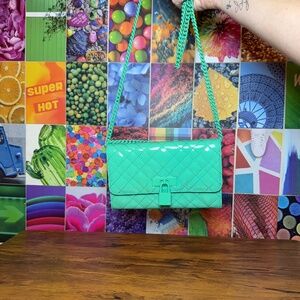 Kurt Geiger Green Quilted Chain Clutch